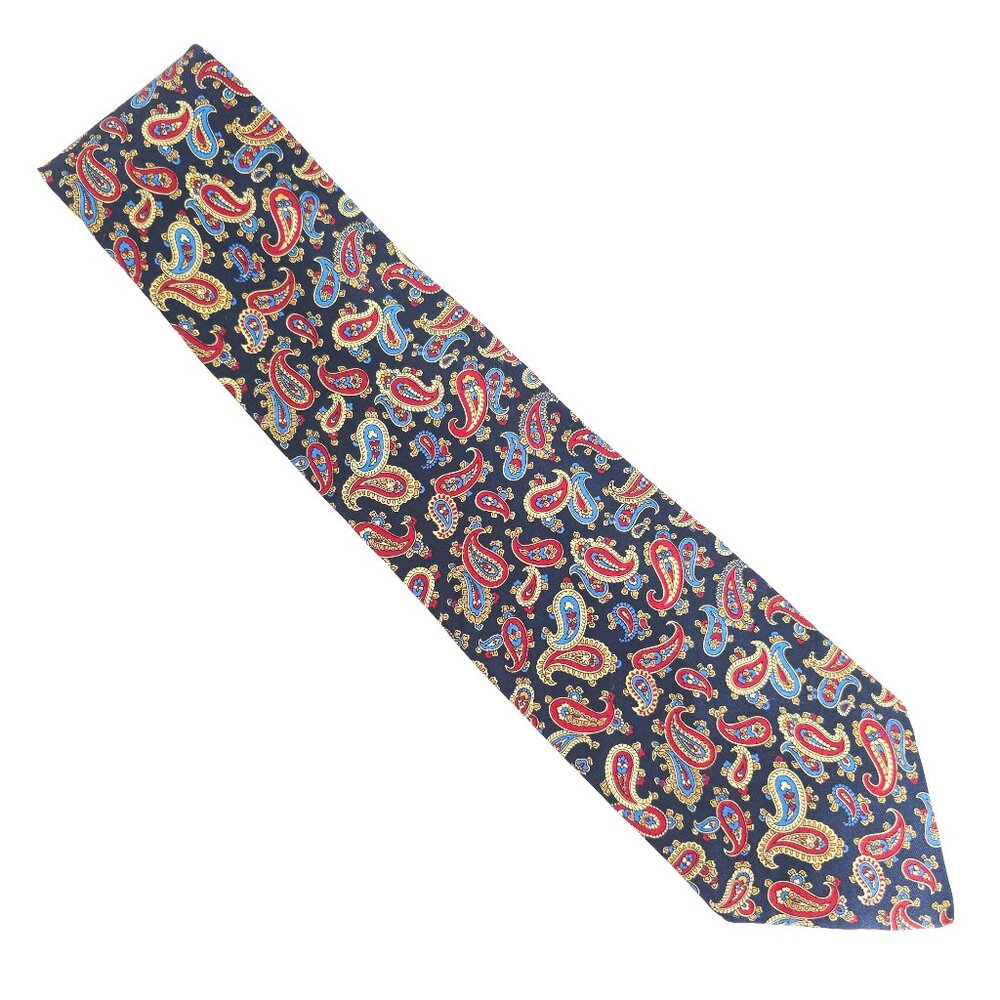 Old River Men Necktie 100% Silk Paisley Color Blue Red Beige Size 59x4 - NWOT